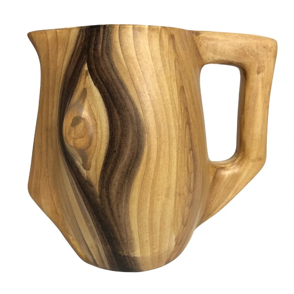 Vintage Vallauris Ceramic Faux‎ Bois Fake Painted Wood Grain Pitcher Jug EUC